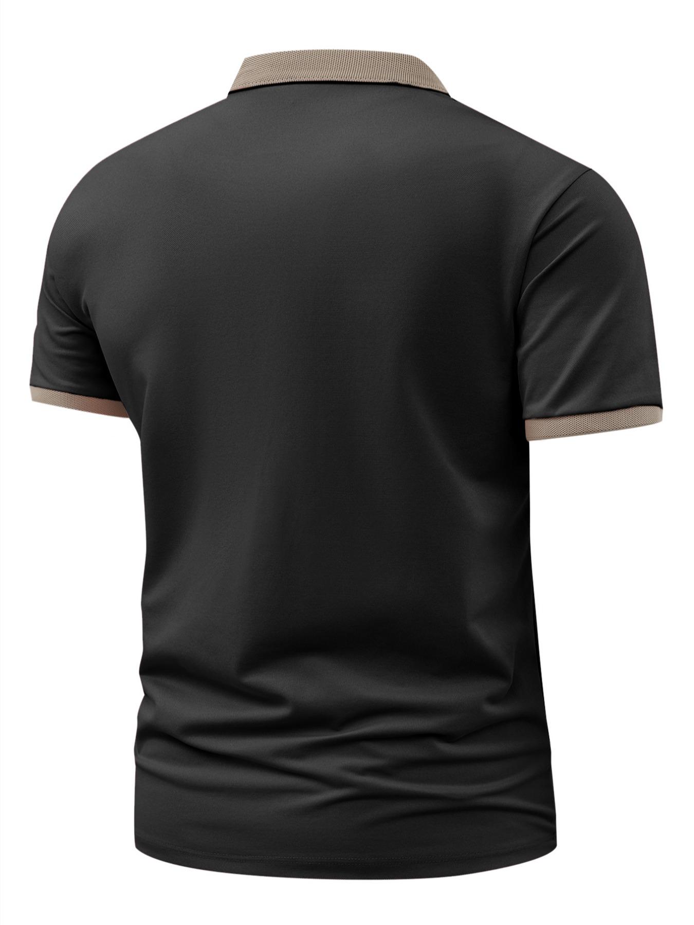 Men's Colorblock Letter Print Polo Shirt, Regular Fit Casual Short Sleeve Collared Top for Summer, Fashion Men's Clothes for Daily Wear