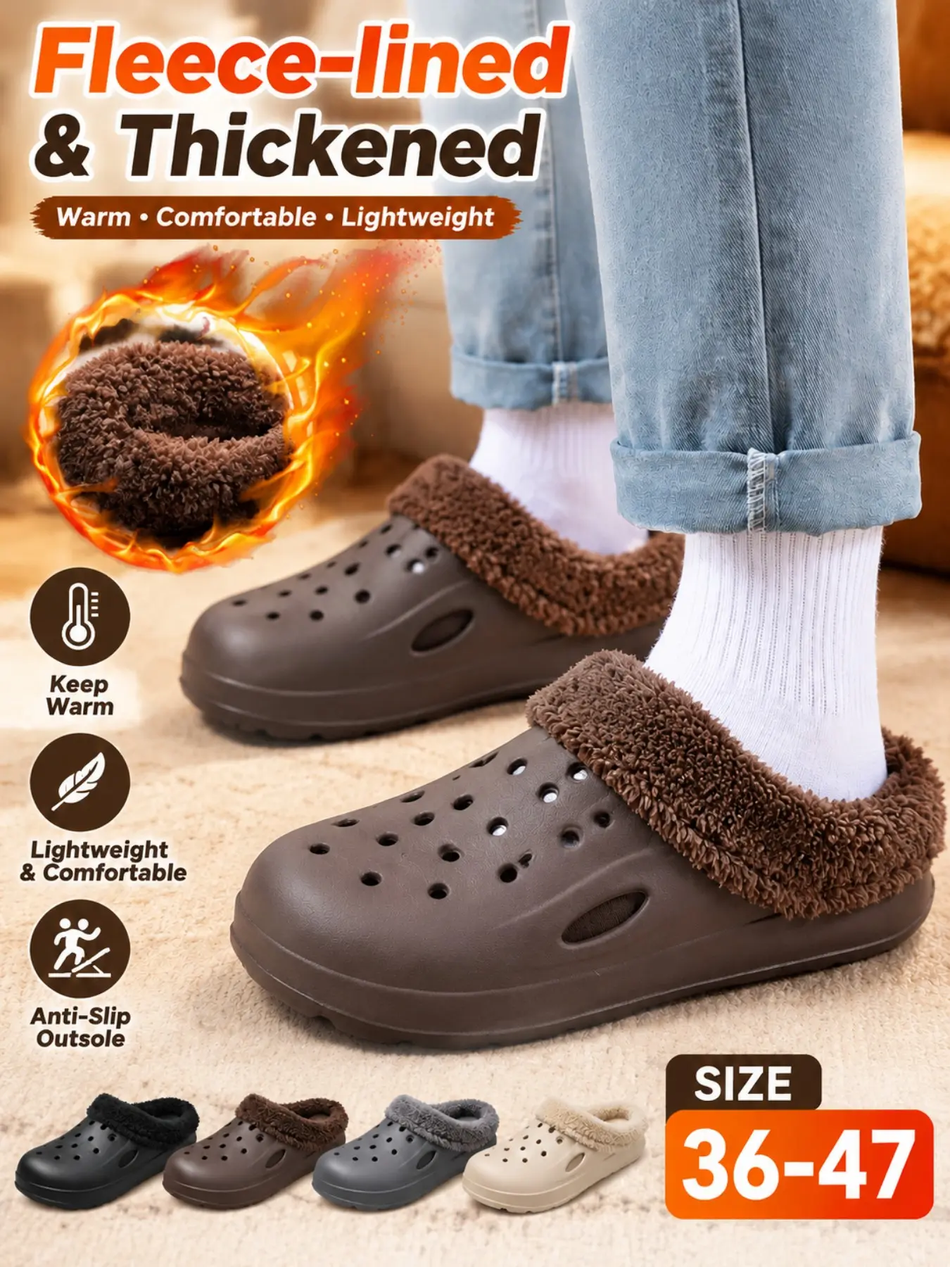 Couple Fuzzy Clog Shoes, Unisex Winter Warm Eva Material Thick Sole Slippers, Anti-Slip Lightweight Comfortable Half Sandals, Fall & Winter Trendy Footwear