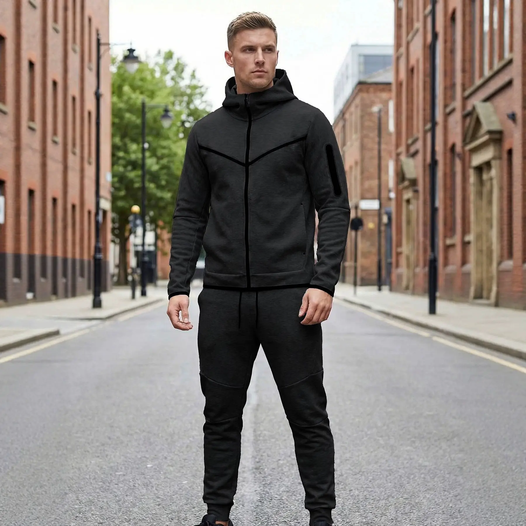 Men's 2 Piece Tracksuit Set, Full Zip Hoodie Jacket and Jogger Pants Matching Outfit for Men, Stylish Athletic Sweatsuit with Drawstring Waist, Casual Streetwear for Travel, Airport, Workout, Gym, Lounge, Outdoor, Weekend and Everyday Wear