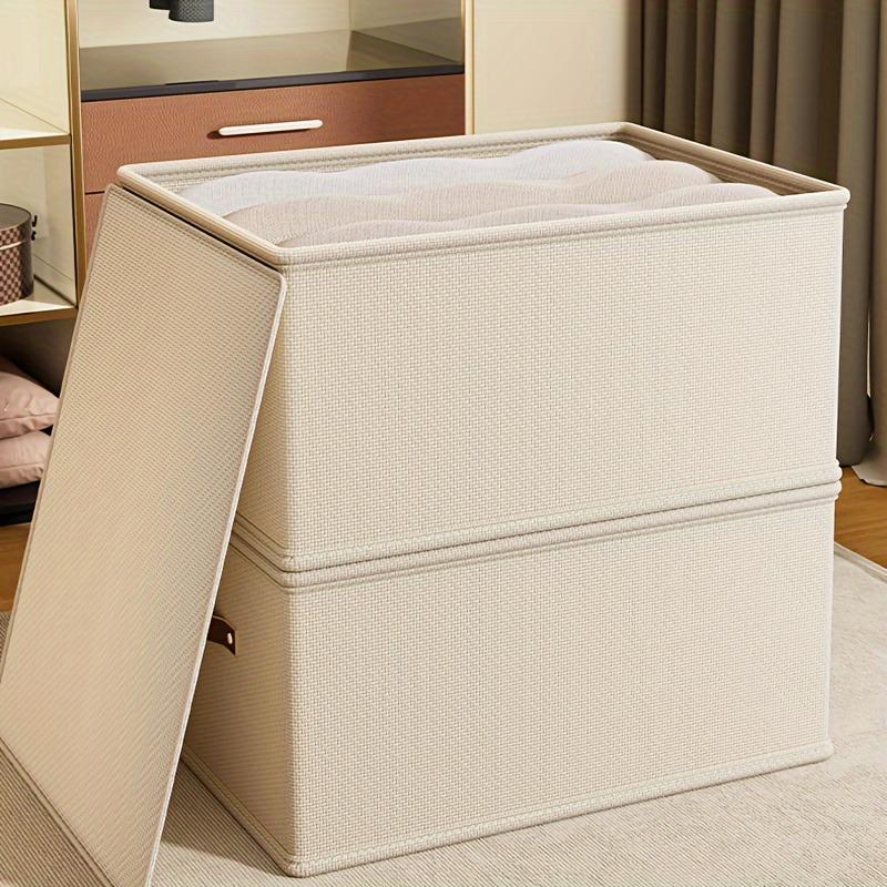 A winter closet clothing storage box (with handle), a foldable rectangular basket, a fabric container box for organizing shelves, suitable for the bedroom, Indoor Storage, in gray and beige colors, Clothes Storage Boxes