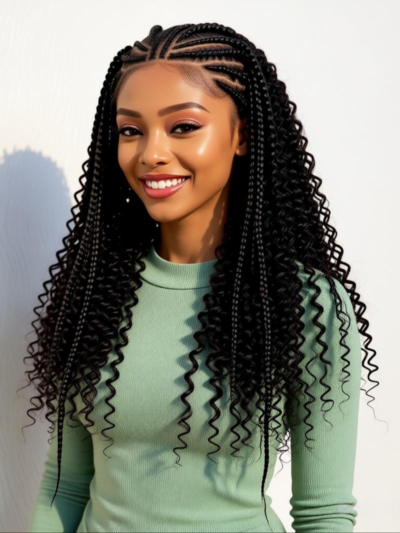 13x6 HD Lace Frontal Half-Braided Curly Wigs, Synthetic Braids Half-Cornrows Half-Curly Wig with Baby Hair, Pre-Styled Braid Wigs, 18 Inch 13x6 HD Lace Frontal Half-Braided Curly Wigs, Synthetic Braids Half-Cornrows Half-Curly Wig with Baby Hair, Pre-Styled Braid Wigs, 18 Inch