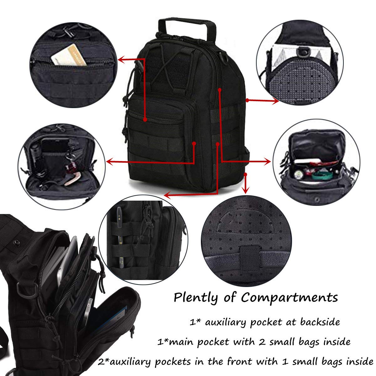 Tactical Compact EDC Sling Bag - Concealed Carry Shoulder Bag for Range, Travel, Hiking, Outdoor Sports Men Gifts, Crossbody Shoulder Purses, Phone Sling Bag