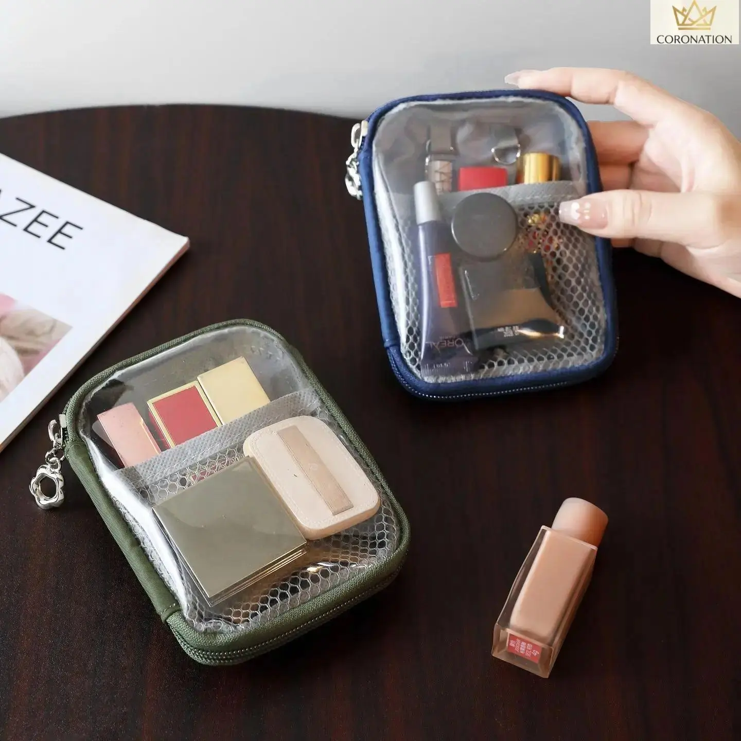 Aesthetic Minimalist Makeup Bag for Travel - Lightweight, Compact Cosmetic Organizer with Compartments for Minimalist Decluttering