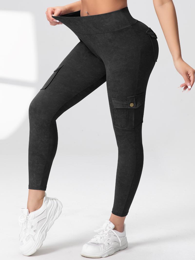 CHRLEISURE 2PCS Cargo Pants Workout Cargo Leggings with Four Pockets For Women Gym Yoga High Waist Leggings