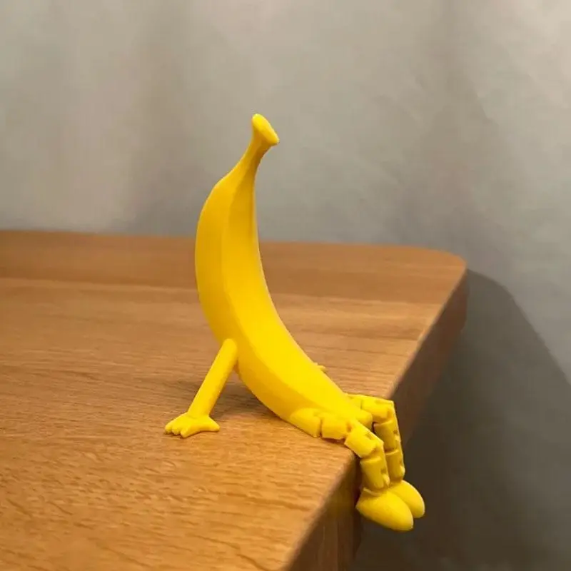 3D Printed Banana Decor - Vibrant Yellow Artistic Desktop Decoration, Whimsical Irregular Shape, Durable Polyester Material, No