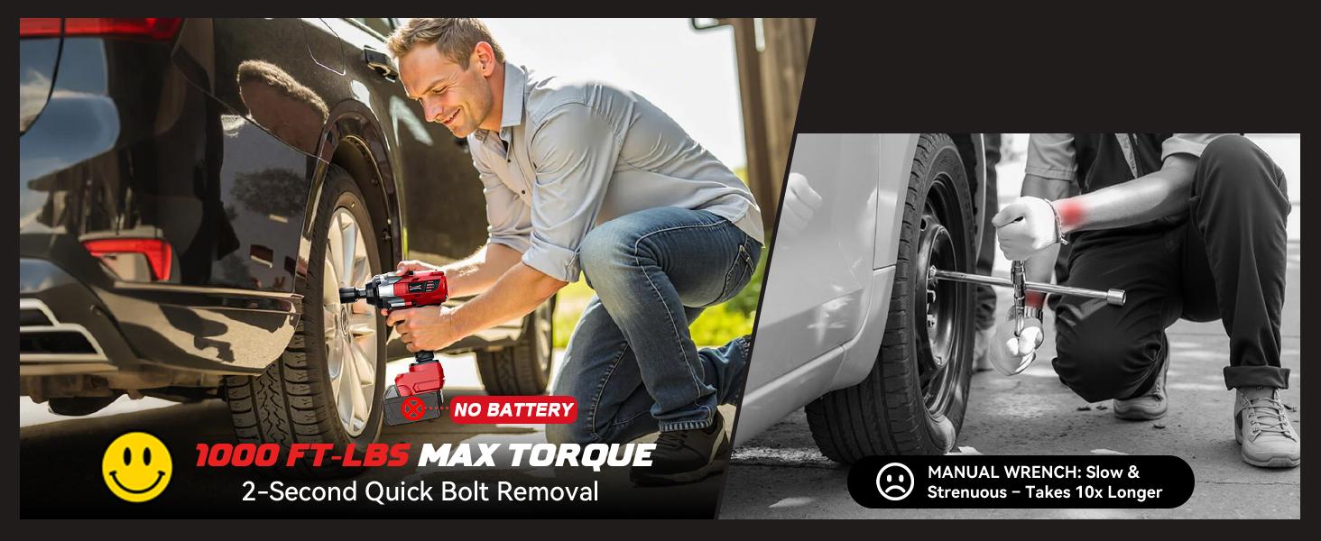 Impact Wrench 1/2" Compatible with Milwaukee 18V Battery(Battery NOT Included!), 1000Ft-lbs(1300N.m) High Torque Brushless Impact Gun with 4Mode Speed Cordless Impact Wrench 1/2" Compatible with Milwaukee 18V Battery(Battery NOT Included!), 1000Ft-lbs(1300N.m) High Torque Brushless Impact Gun with 4Mode Speed Cordless