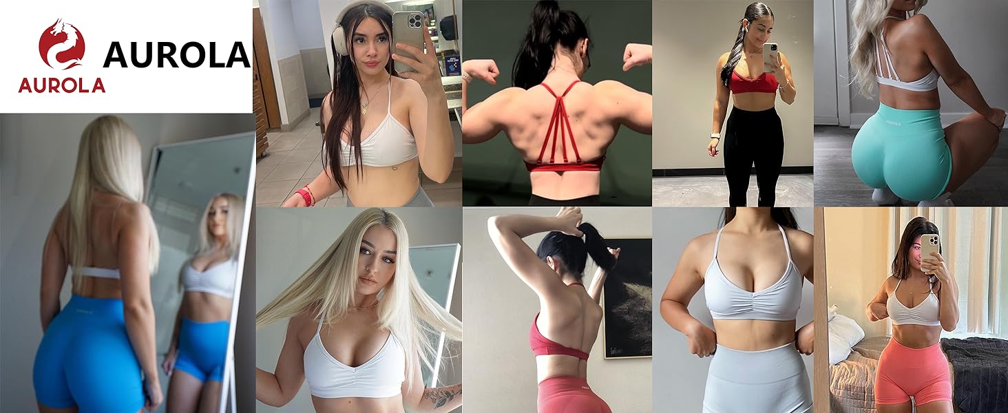 AUROLA Mercury Collection Workout Sports Bras Women Print logo Athletic Removable Padded Backless Strappy Minimal Top