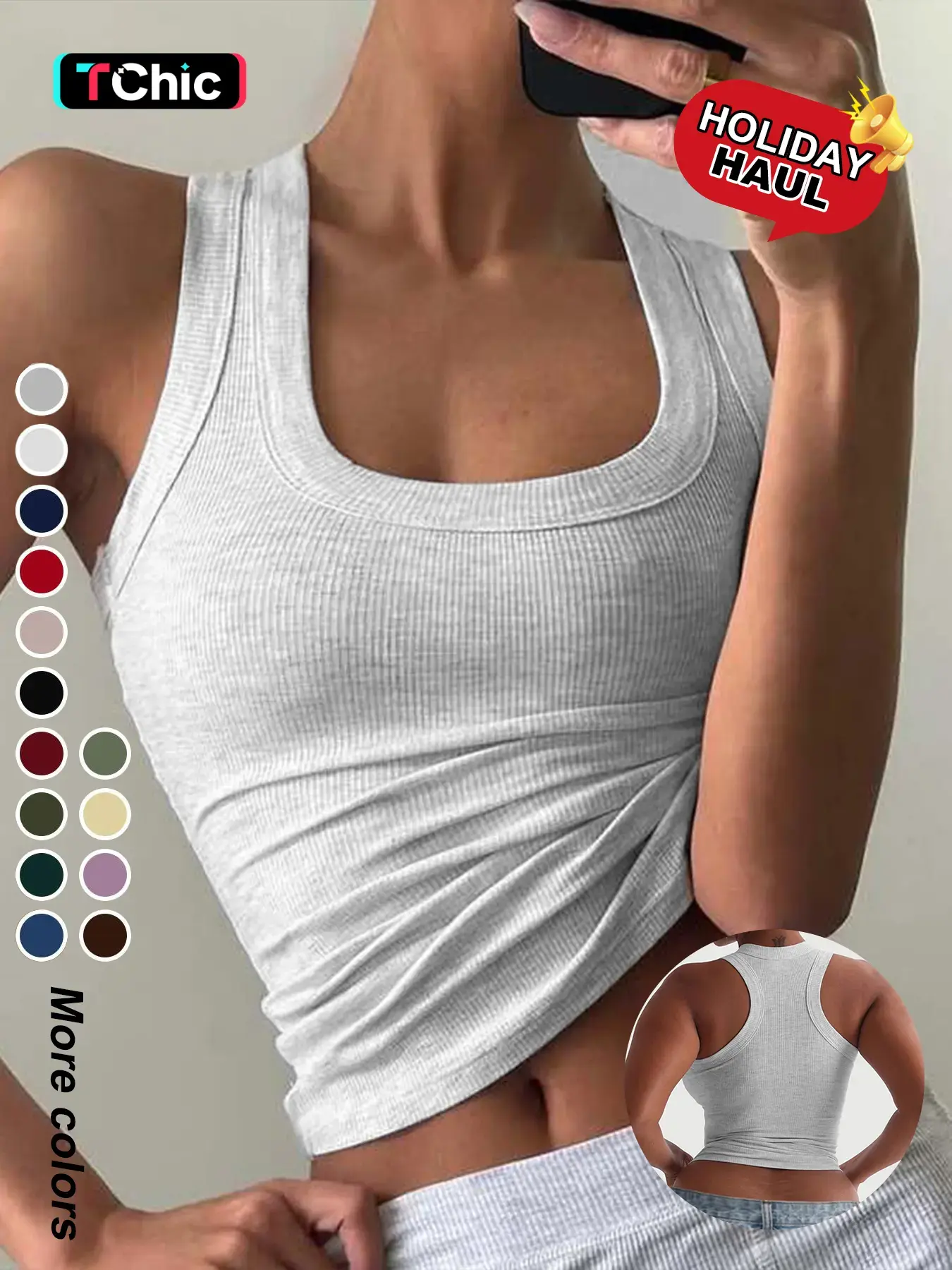 Women's Casual Minimalist Slim-Fit Plain Sleeveless Short Tank Top, Breathable Summer Top, Summer Lightweight Fabric Ribbed Knit Vest, Versatile Layering Piece, Breathable Sleeveless Tops, Womenswear