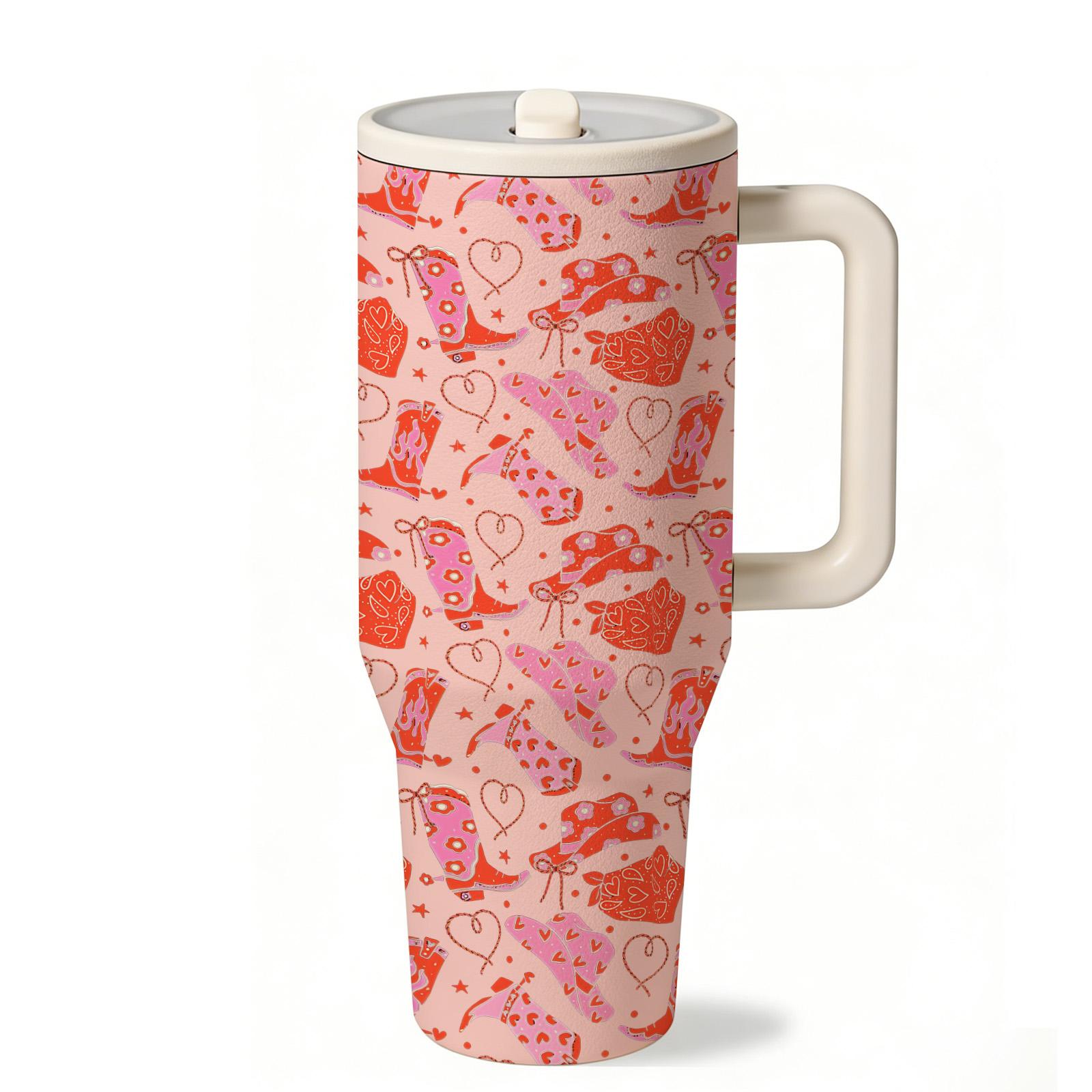 1 Pc 40oz Western Cowgirl Insulated Mug Tumbler, Cowboy Style Thermal Cup With Handle, Double Wall Stainless Steel, Stainless Steel Drinkware, Leak Proof For Hot Cold Drinks, Keep Warm 12 Hours Cold 24 Hours, Western Aesthetic Gift For Women Men