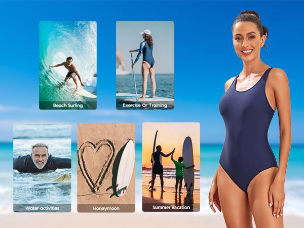 Tempt Me Women Athletic One Piece Swimsuits Sporty Racerback Bathing Suits Full Coverage Modest Swimwear