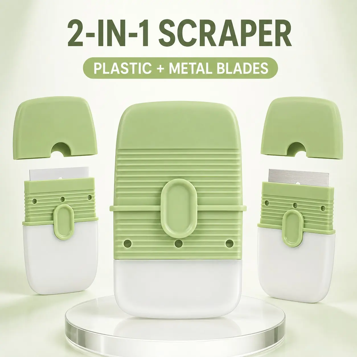 Mini Scraper with Protective Cover, Metal Blades, Portable Dual-head Ceramic Wall Cleaner, Tile Scraper, Multipurpose Cleaning Tool for Home