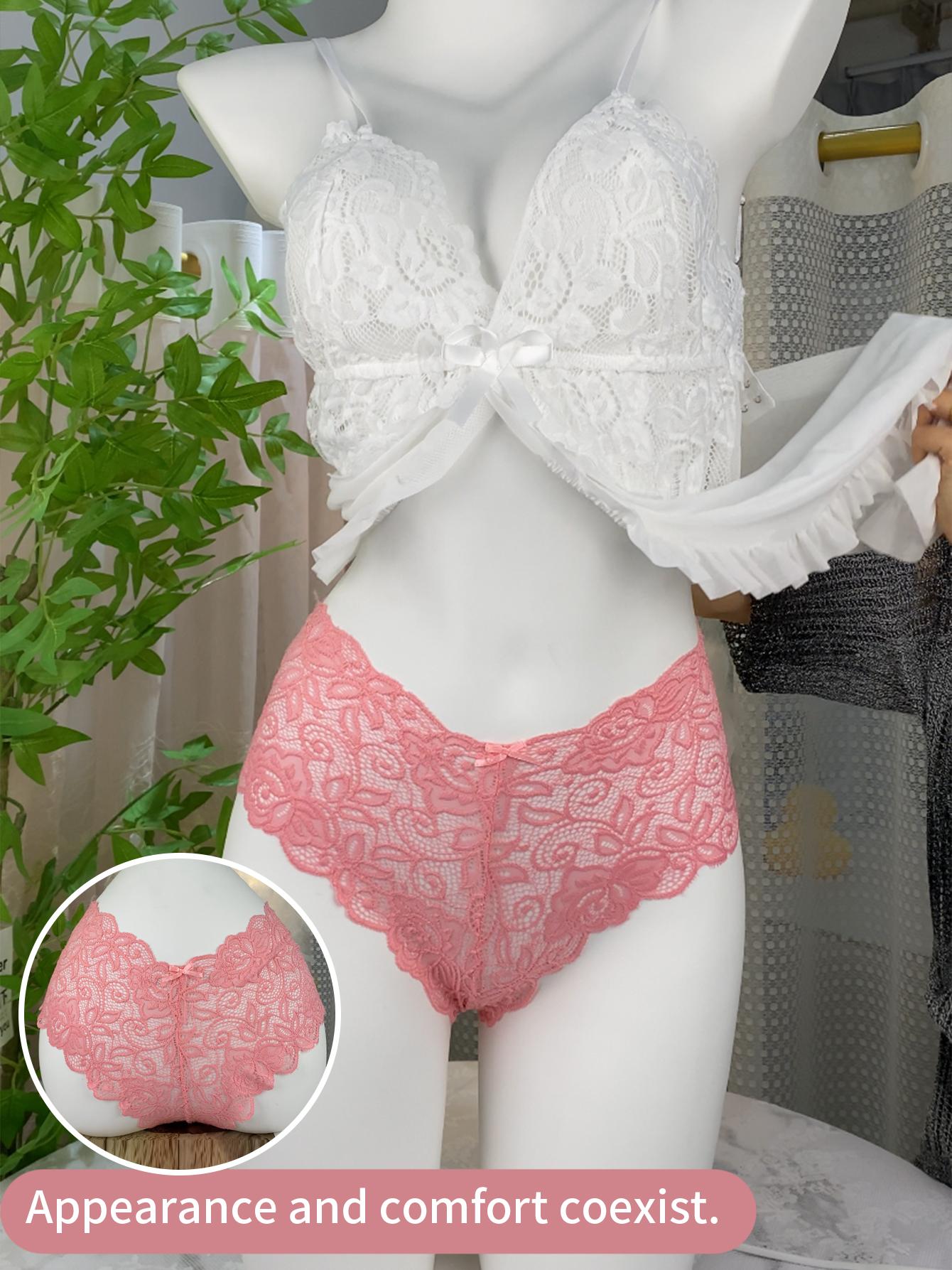 Women's Low-Rise Lace Panties with BowknotWaist. Sexy, breathable and elastic. Available in variouscolors like black, Stretchy delicately laced. Comfortable and stylish for daily wear. Womenswear Basic French Soft 18Pcs thongs Sheer