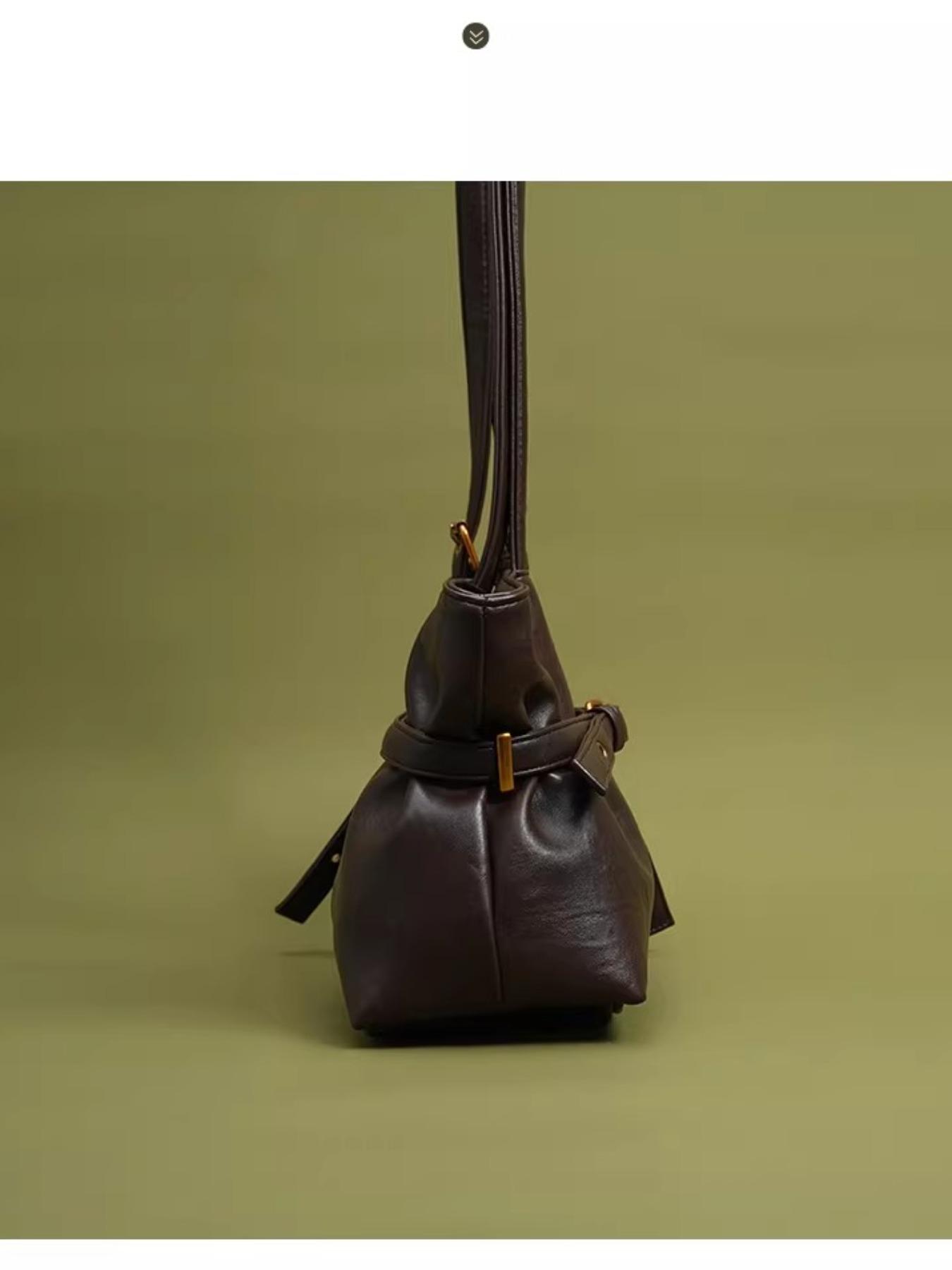 Vintage Faux Leather Crescent Bag -Retro Women's Shoulder Bag | Retro Tote Bag with Belt and Heart Charm Details | Trendy Faux Leather Handbag, Ideal for Commuting, Daily Outfits and Travel