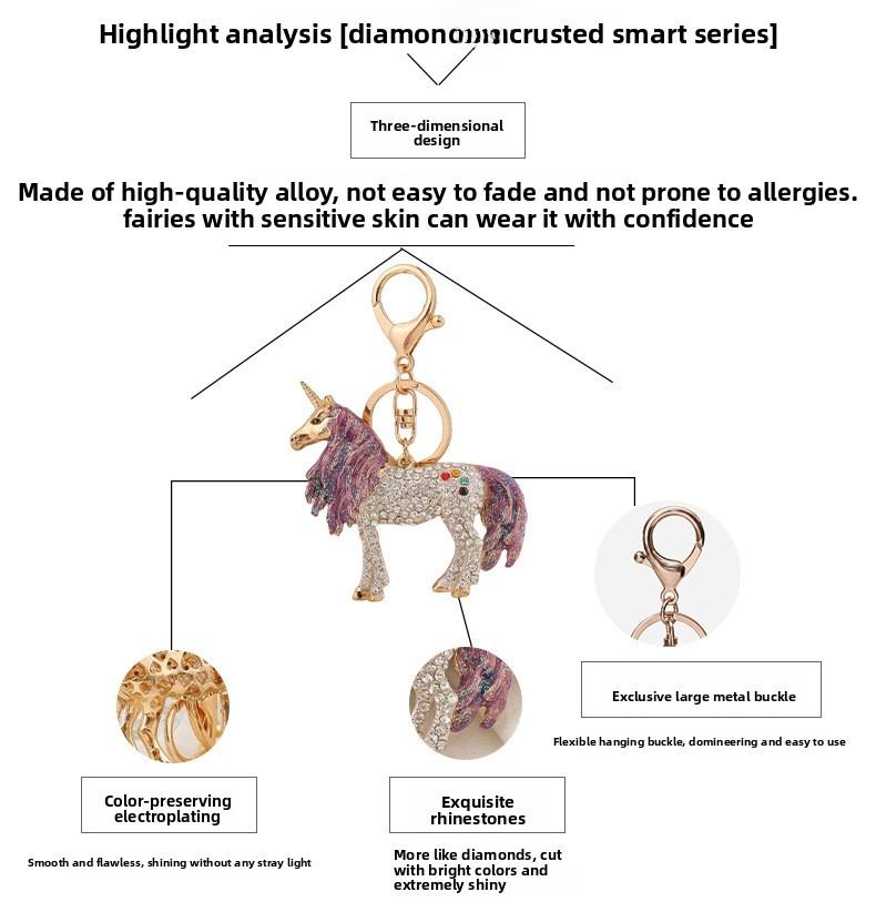 Bling Rhinestone Unicorn Car Mirror Hanging Ornament, Luxury Crystal Magical Pegasus Vehicle Charm, Aesthetic Fairycore Girly Auto Interior Decoration, Fully Encrusted Cute Animal Keyring Pendant Hanger Gift