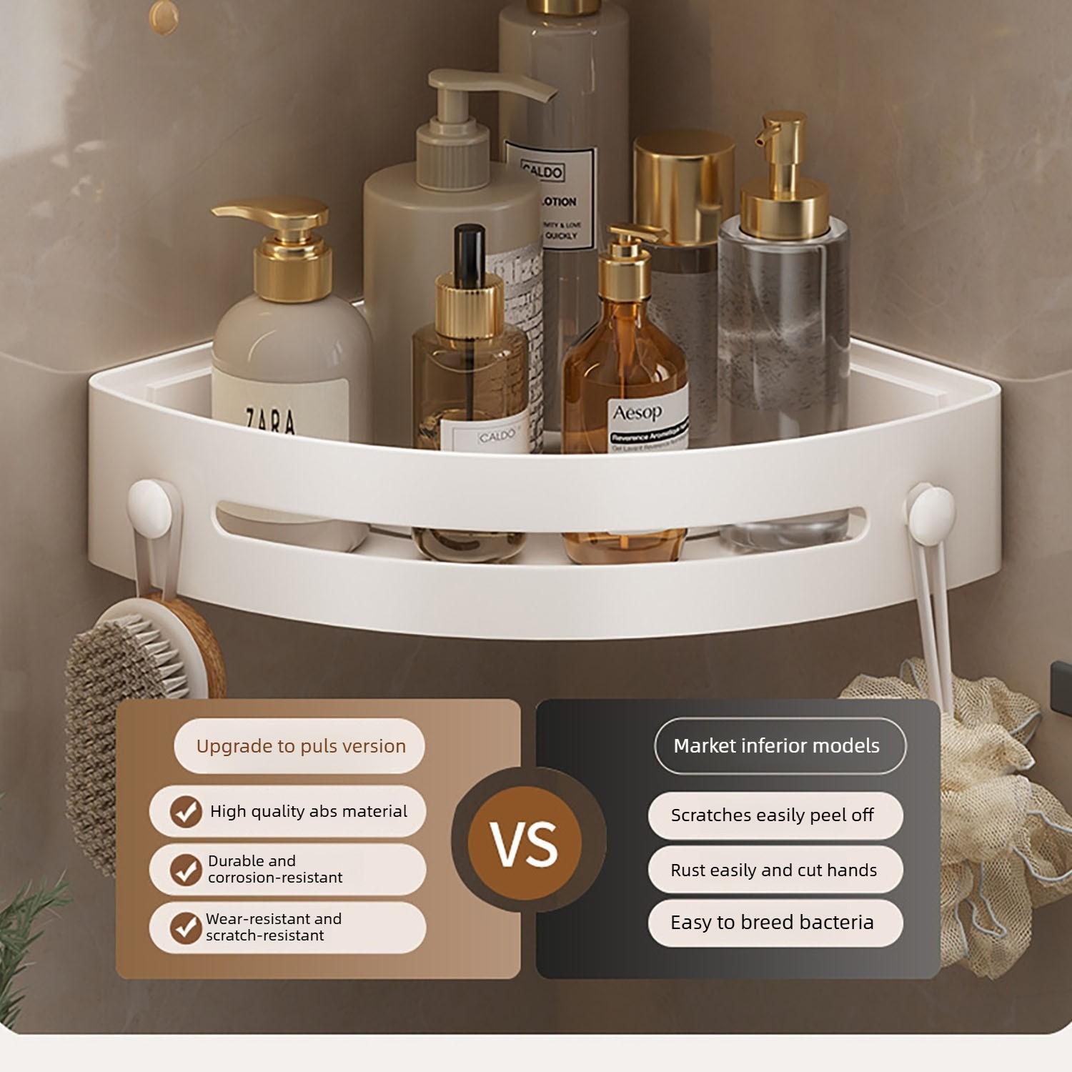 Corner Shower Rack, No-Drill Suction Cup Corner Shelf, Rustproof Abs Plastic Wall-Mounted Bathroom Organizer, Space-Saving Shower Caddy