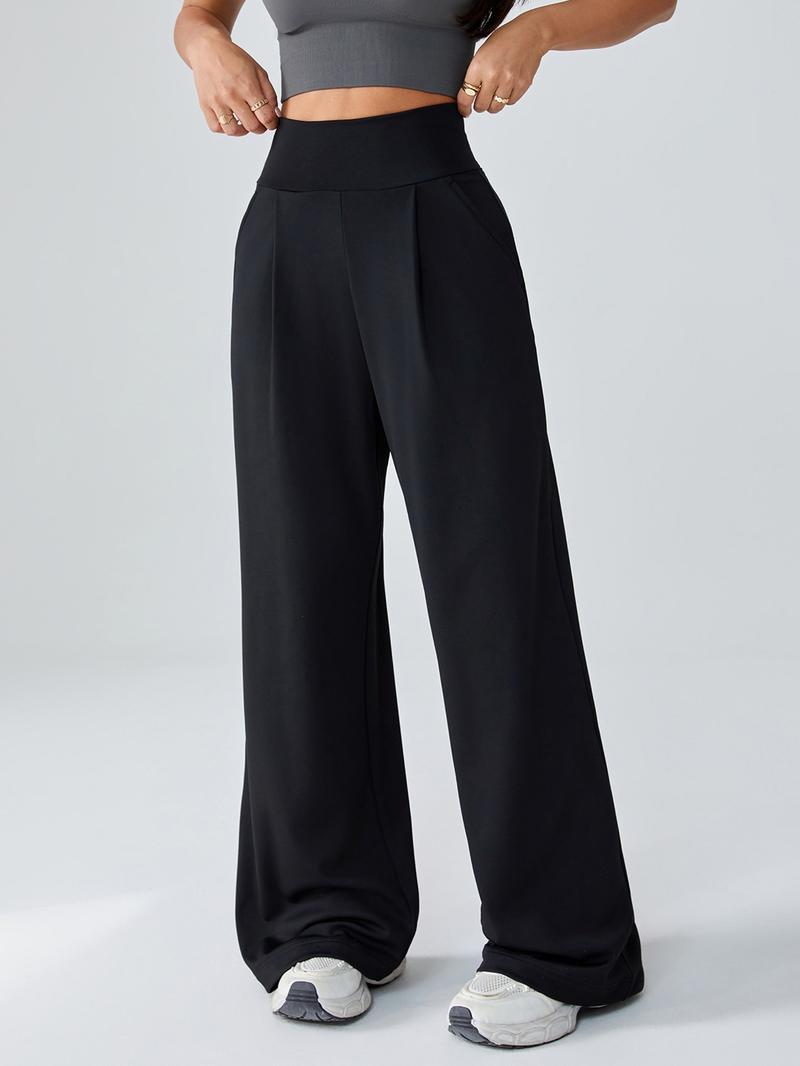 Women's High Waist Yoga Pants, Loose-Fit Casual Straight Leg Knitted Joggers, Fall & Winter Warm Sportswear, Perfect Daily Wear, Cute Gym Clothes