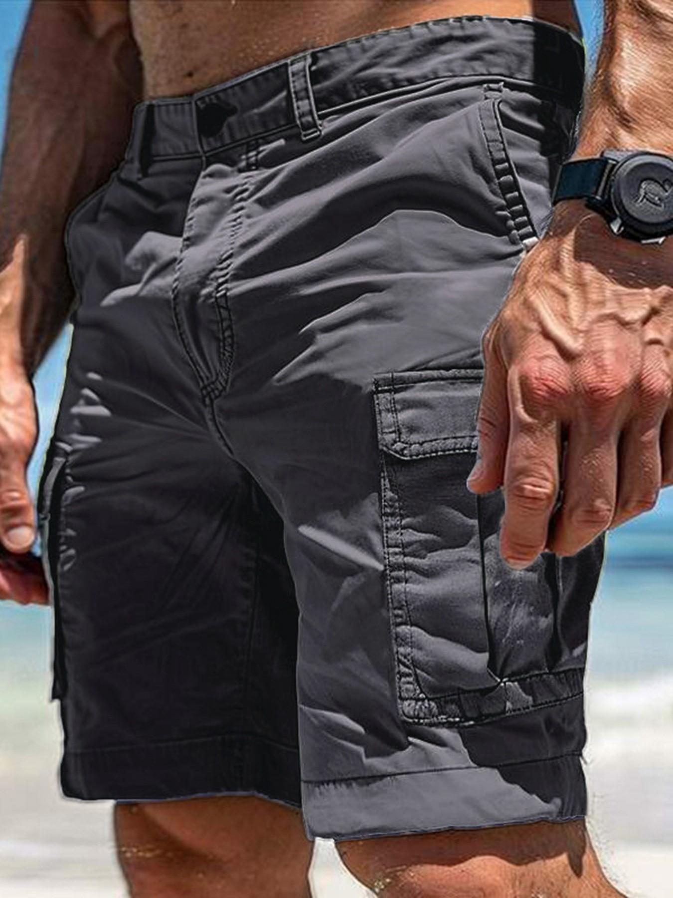 Summer Men's Multi-Pocket Workwear Five-Quarter Shorts, Loose Straight Leg Breathable Casual Pants, Multiple Colors Available, Outdoor Beach Wear