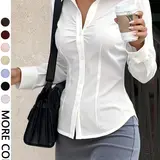 【Black Friday】Women's Simple Casual Fashion Elegant Versatile Office Slim Fit Button Shirt, Solid Pattern, Unlined