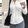 【Black Friday】Women's Simple Casual Fashion Elegant Versatile Office Slim Fit Button Shirt, Solid Pattern, Unlined