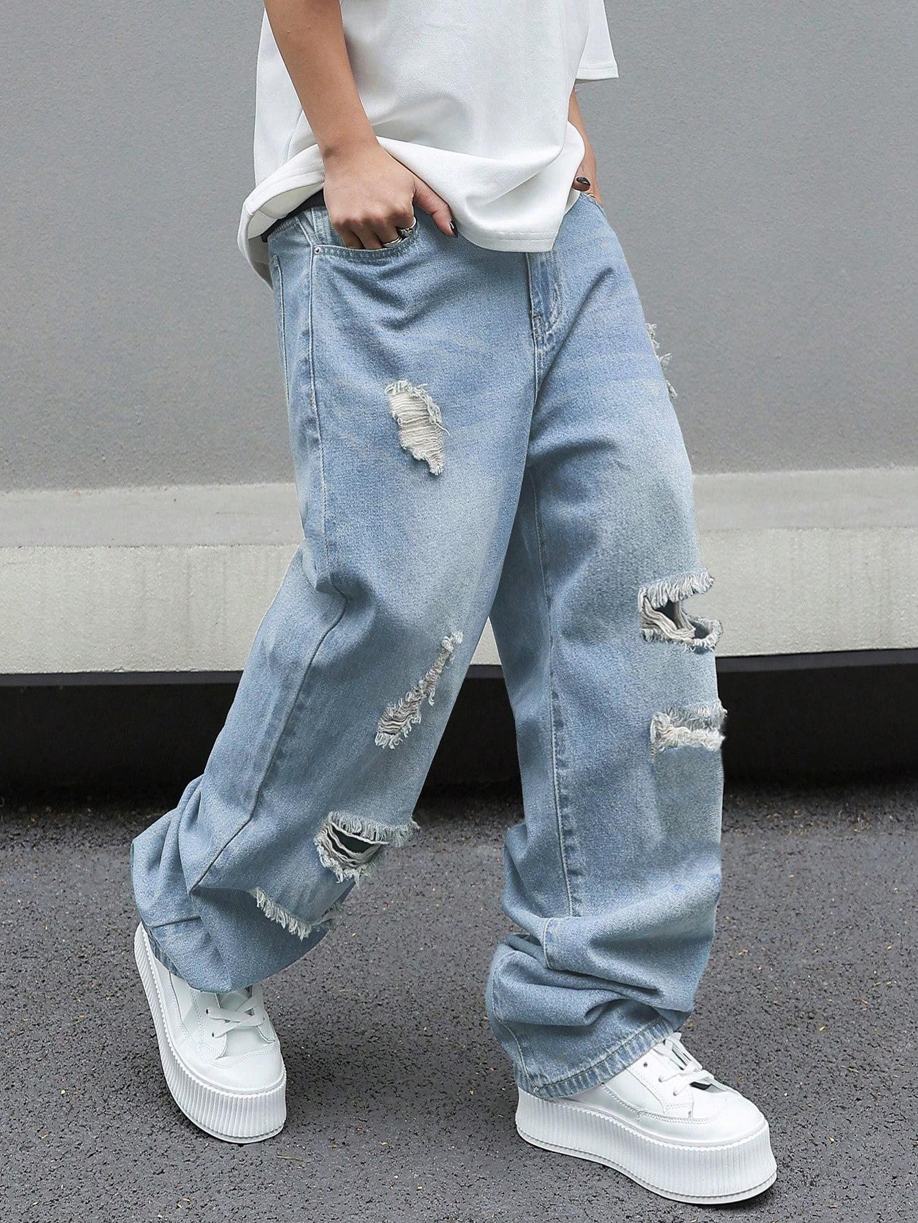 Men's Trendy Loose Fit Denim Jeans, American Vintage Ripped Casual Wide Leg Flared Jeans, Spring Summer 2026 Fashion Men's Trendy Loose Fit Denim Jeans, American Vintage Ripped Casual Wide Leg Flared Jeans, Spring Summer 2026 Fashion