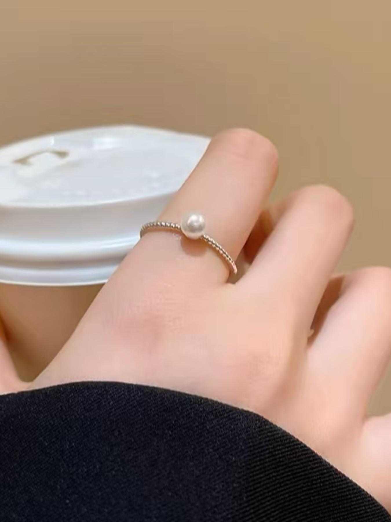 Adjustable Silver Pearl Ring for Women, Elegant Open Design, Hypoallergenic Stackable Jewelry, Perfect Gift for Her