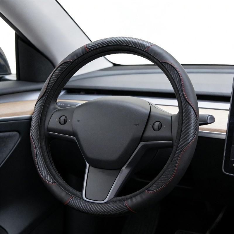 2026 New Patchwork Leather Steering Wheel Cover, Multiple Colors Available, Anti-Slip Breathable All-Season Universal Fit, Car Accessories Interior