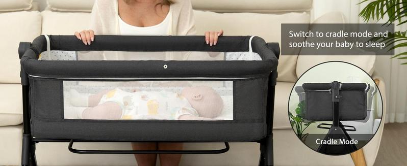 Baby Bassinet,  Crib for Infant and Newborn, Bedside Sleeper with Storage Basket and Mosquito Net, Easy to Fold, Height Adjustable, Portable Side Bed Crib