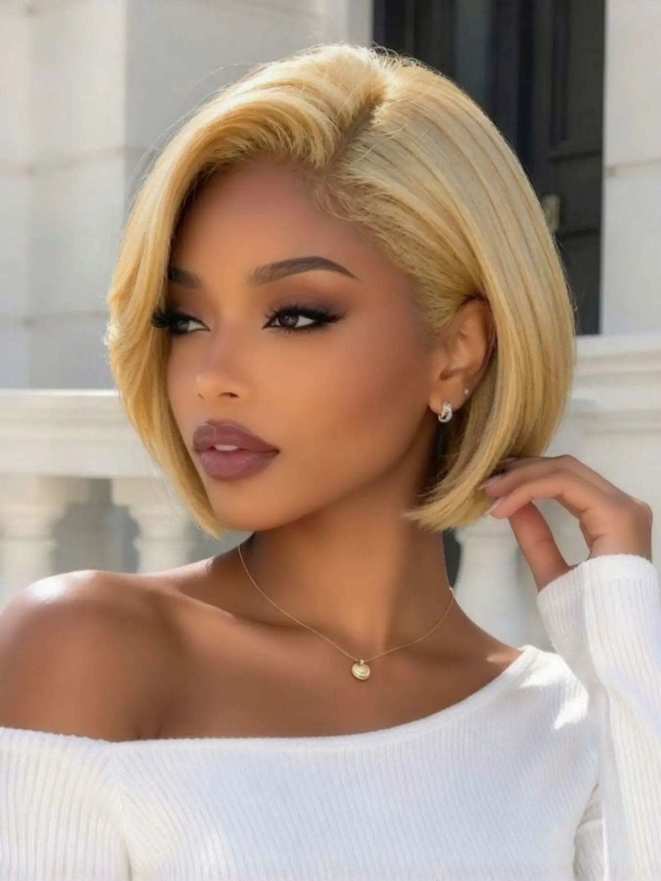 13x4 Lace Front Wig, Human Hair 180% Density, Straight Short Bob Wig, Pre Plucked Bleached Knots, for Women, Natural Look