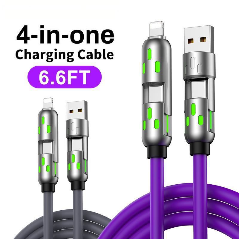 [Buy 1 Get 1 Free] 6.6ft  4-in-1 Multi USB Charging Cable with USB A,Type C,Lightning-MAX240W Fast Charging & Data Sync for iPhone16/15,iPad Pro, Samsung & Laptops fast charge usb cable 4-in-1 fast Breathing Light  -max 1 usb-c data 4 1 charging cable