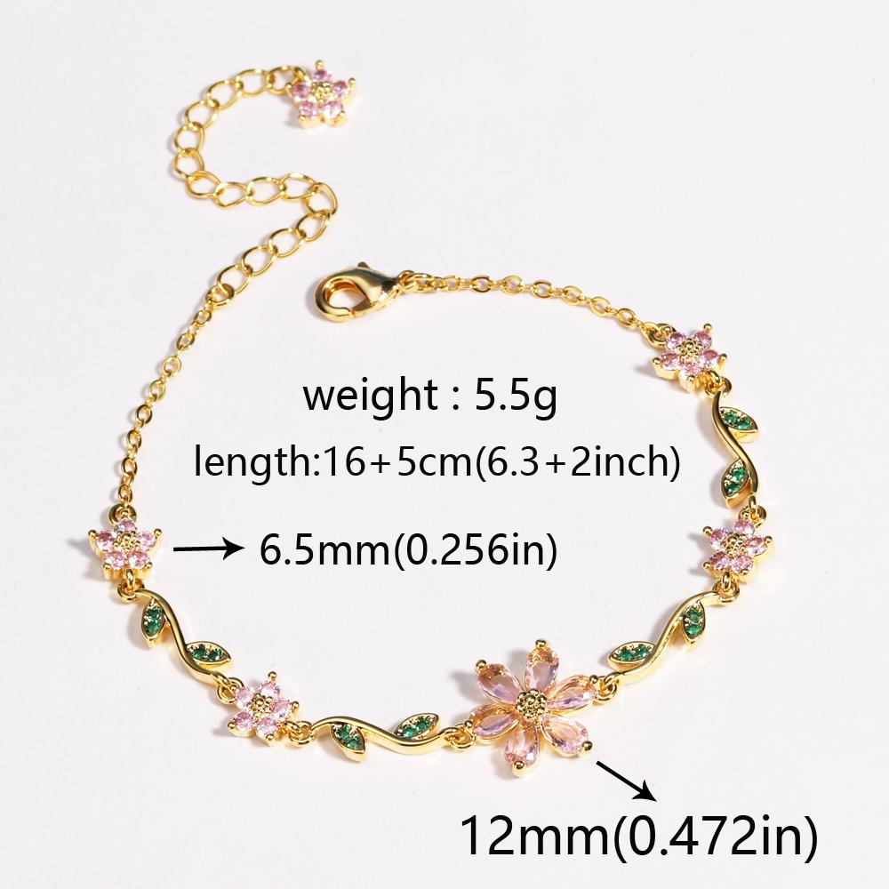 Luxury Pink Zircon Flower Bracelet For Women Girls Sweet Gold Color Crystal Adjustable Bracelet Jewelry Gift