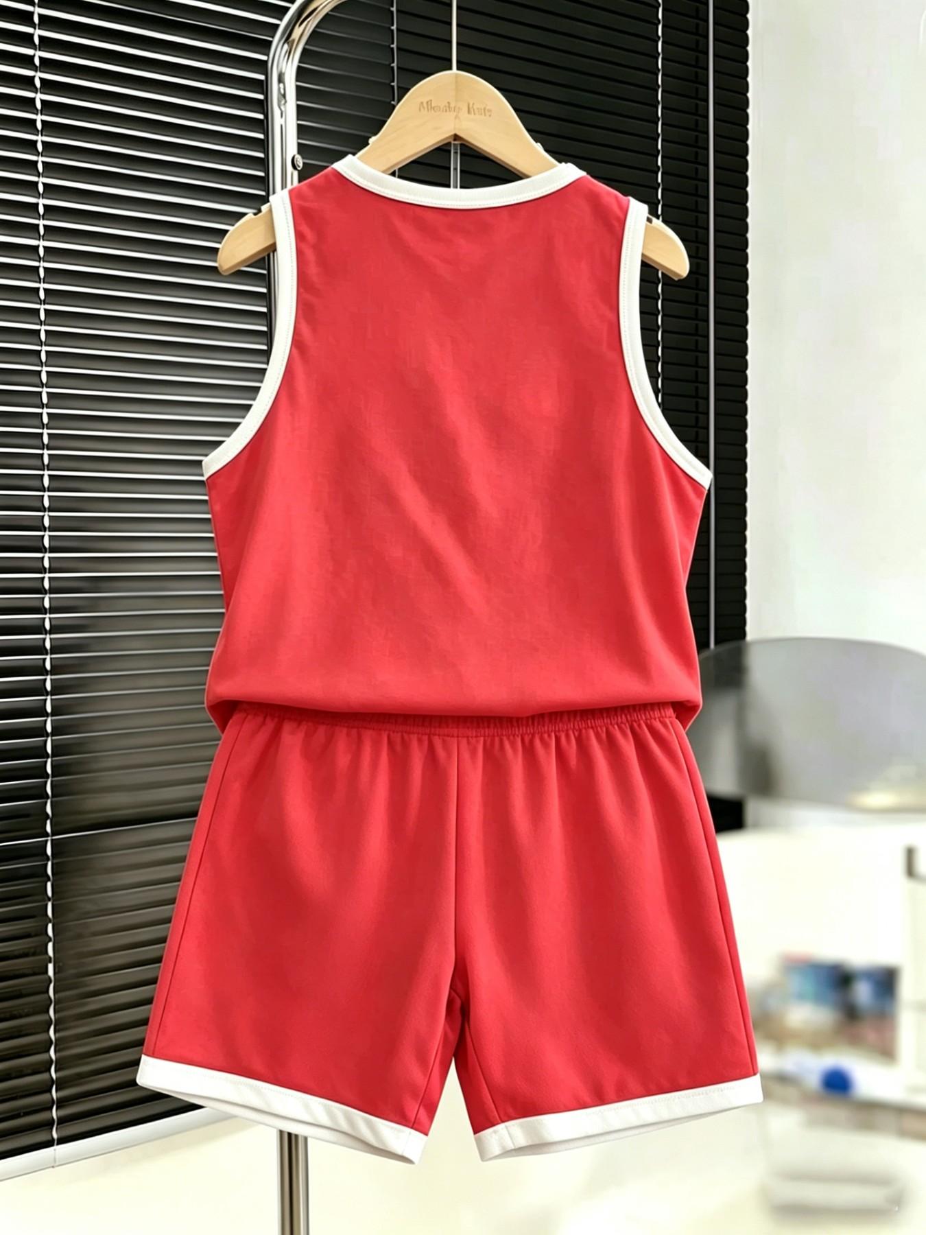 Summer Boys' Sport Set, Tank Top and Shorts, Cartoon Football Print, Loose-Fit, Sporty Style, Two-Piece for Kids
