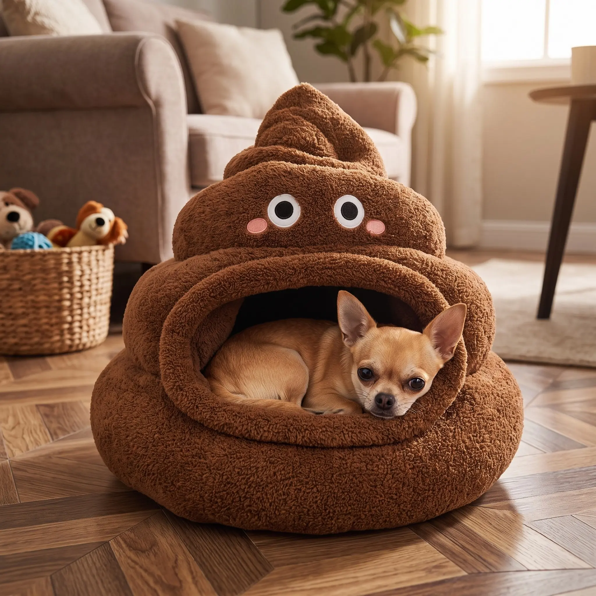 Funny Poop Shape Cat Cave Bed, Super Soft Plush Warm Pet House, Detachable Washable Cushion, Non‑Slip Bottom for Cats & Small Dogs Under 6kg, Pink, Brown, Beige