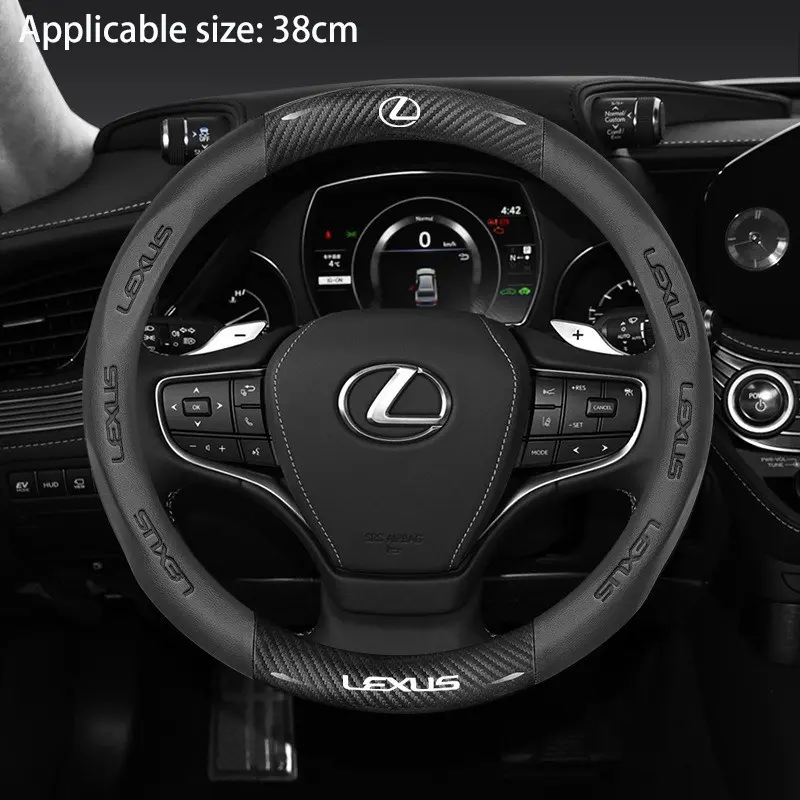 38cm Universal Carbon Fiber Leather Car Steering Wheel Cover Anti Slip For Lexus RX330 IS250 Ct200h ES300h RX350 IS300h NX300h RX400h RX450h UX250h Automotive Accessories Steering Wheel Protector