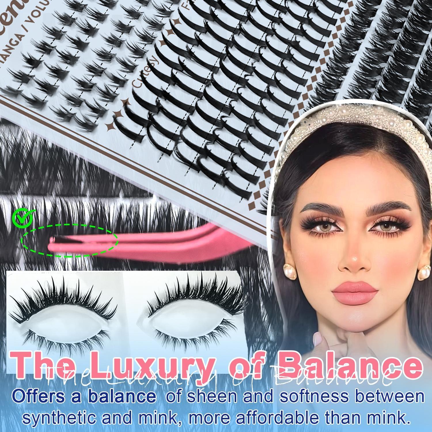 Queenice Lash Clusters Kit, Eyelash Extensions Set, 80D 100D 120D Spikes, D Curvature, Lash Bond, Eyelash Glue Tweezers, Brush, DIY at Home