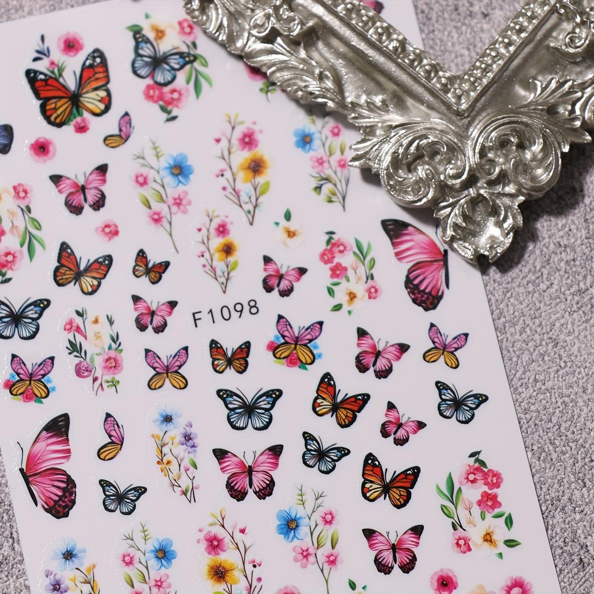 6pcs Spring Butterfly Nail Art Stickers, Glossy Finish, Self-Adhesive, Colorful Print, 3D, Single Use, Unscented, for Women and Girls