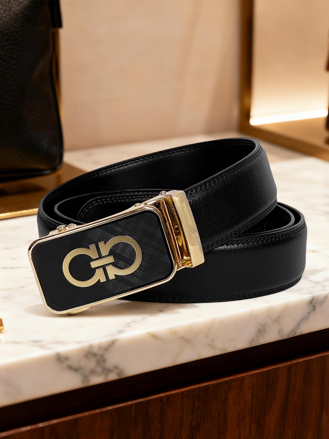 Men's New Belt Simple Alloy Buckle, High-grade Belt Automatic Buckle Pu Belt