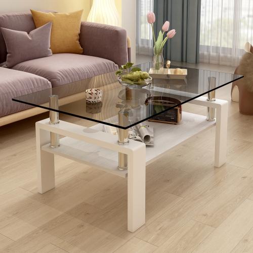 【Bellemave】Rectangle Black Glass Coffee Table, Clear Coffee Table,Modern Side Center Tables for Living Room,Living Room Furniture