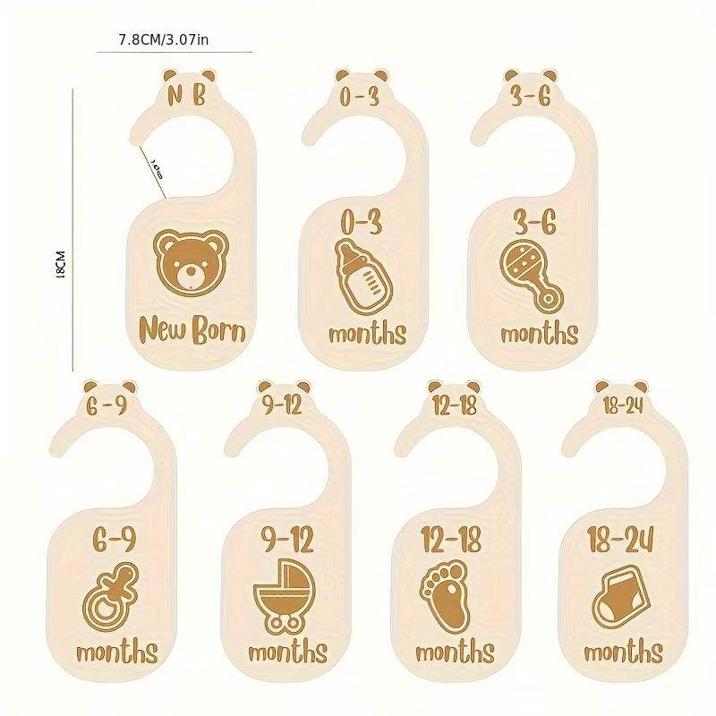 Wooden Clothes Hanger Organizers Hanging Board Set, Baby Clothing Dividers for Newborns 0-24 Months, 8-Piece Nursery Storage Solution