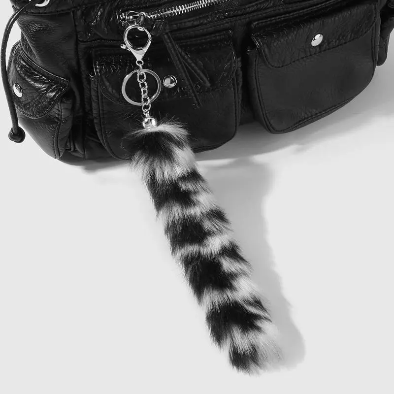 2026 Y2K Trendy Gradient Leopard Plush Tail Keychain, Retro Chic Edgy DIY Bag Charm, Soft Animal Tail Pendant for Handbags Backpacks