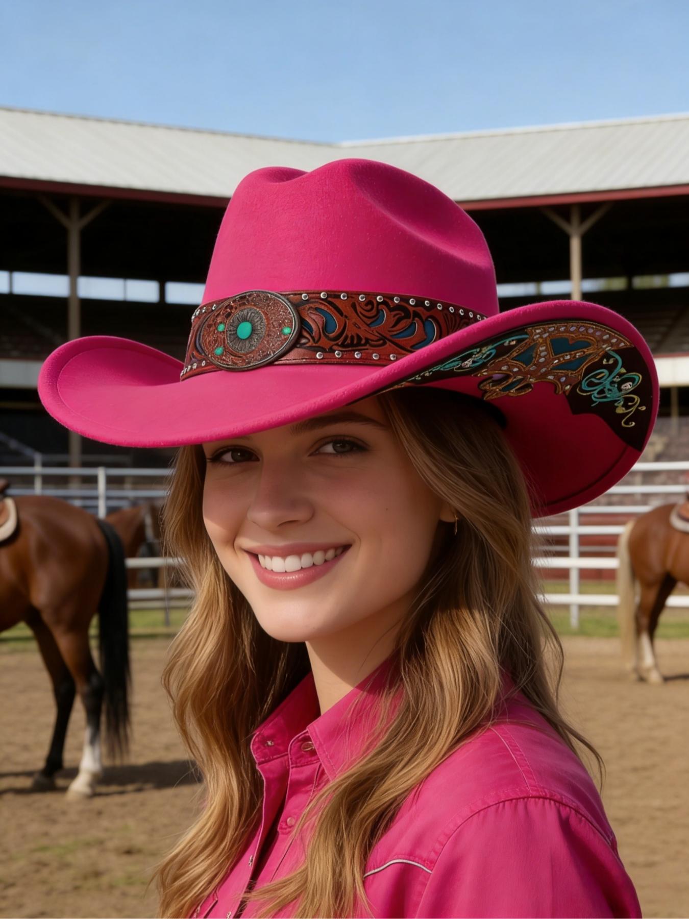 1PC Unisex Western Cowboy Hat, Large Brim Sun Protection, High-End Decorative Band, 57cm Head Circumference, Coffee Color,Pink，White，Black，Orange color，Red