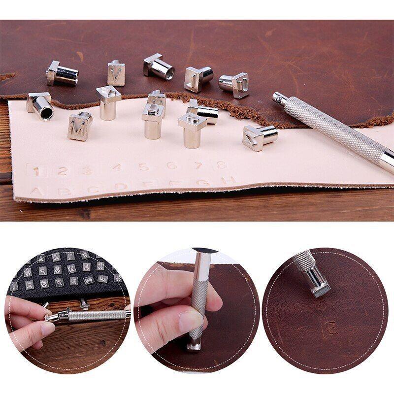 36Pcs Leathercraft Metal Letter and Number Stamps Punch Set Tool, Alphabet Imprinted Leather Punching Tools for Leather Belt Bag Hat Shoes Craft Marking