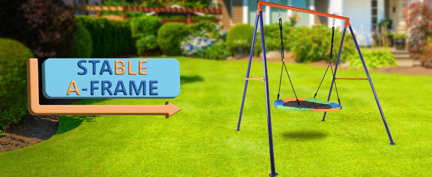 440lbs Swing Set with 40 Inch Saucer Tree Swing and Heavy Duty A-Frame Metal Stand (With basketball hoop) fun Outdoor Play Equipment Playground Equipment