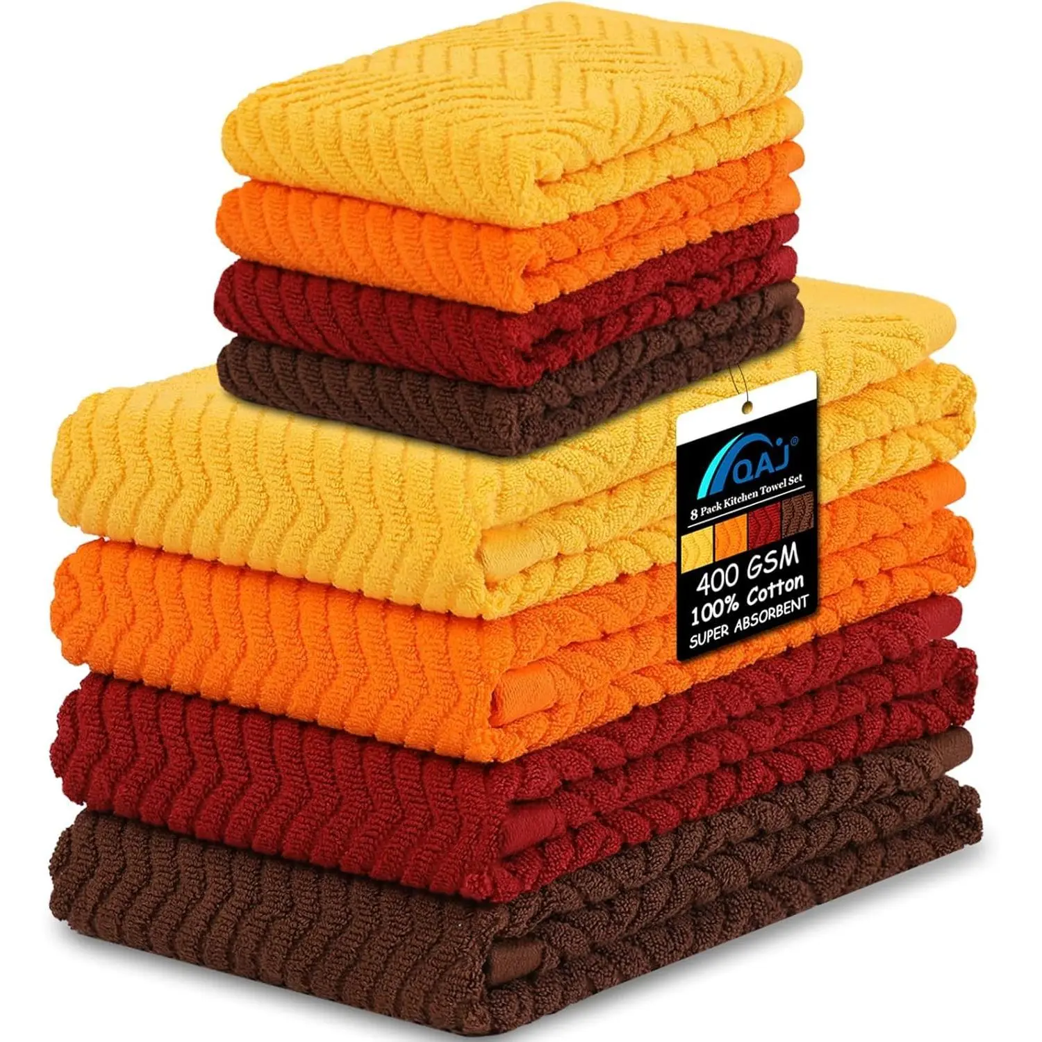 100% Cotton Kitchen Towels and Dishcloths Set, Pack of 8 Super Absorbent 16" x 25" Kitchen Towels and 13" x 13" Dish Cloths (400 GSM)
