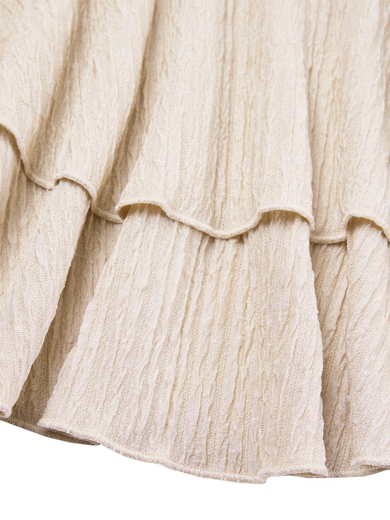 Women's Elegant Patchwork Skirt Set, High Waist Pleated Layered Hem, Long Sleeve Short Top, Fall & Winter Fashion Plus Size