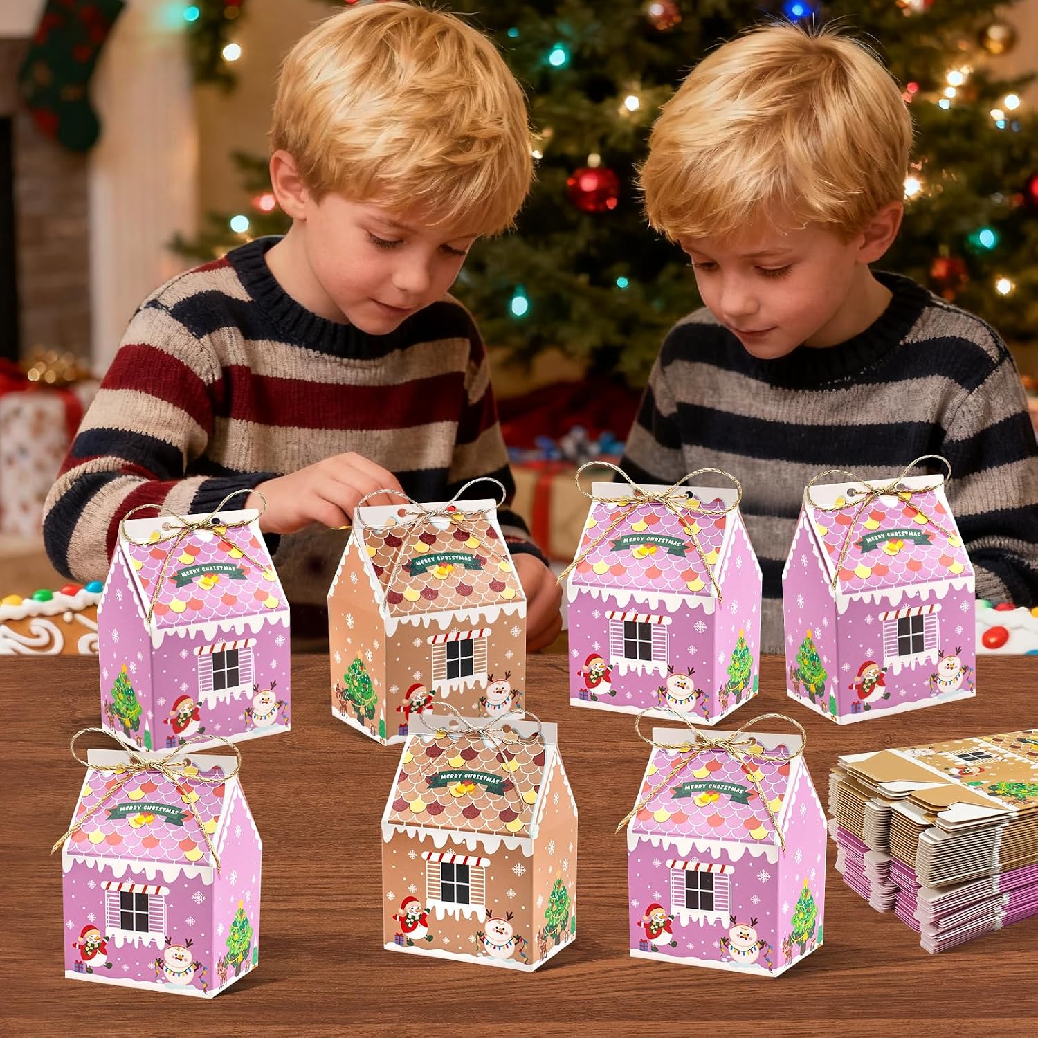 50 count Christmas Cookie  Boxes,Small Christmas  Wrap Boxes | Gingerbread House Candy Party Favor Box,for Wedding Party Xmas  Shower