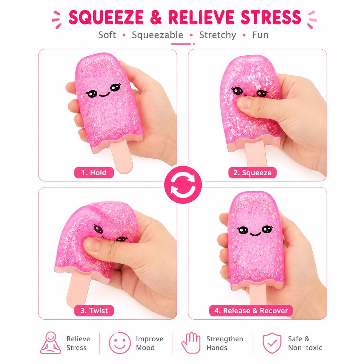 1 pc Random Generic Popsicle Squishy, Kawaii Squishy, Popsicle Stress Balls, Ergonomic Grip Ice Cream Squeeze Squishy, Slow Rising Gel Sugar Squishies Soft Sensory Fidget Toy for Party Favor Office School, Squishy Fidgets, Slow Rise Squishy
