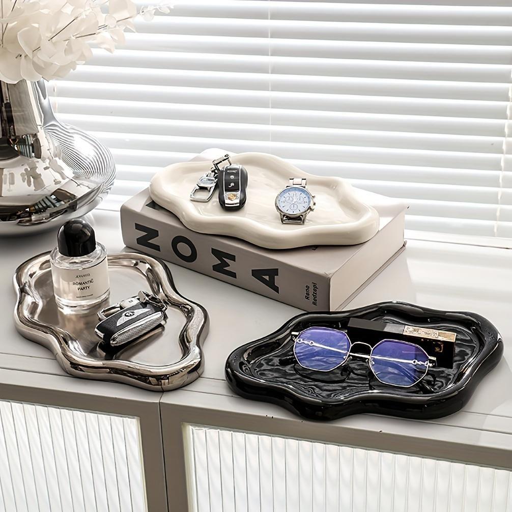 😱 Your Clutter? GONE. Vanity Perfection! | Irregular Wavy Trinket Tray, Silver Catchall Bowl, Aesthetic Key Holder, Jewelry Organizer for Entryway, Modern Home Decor