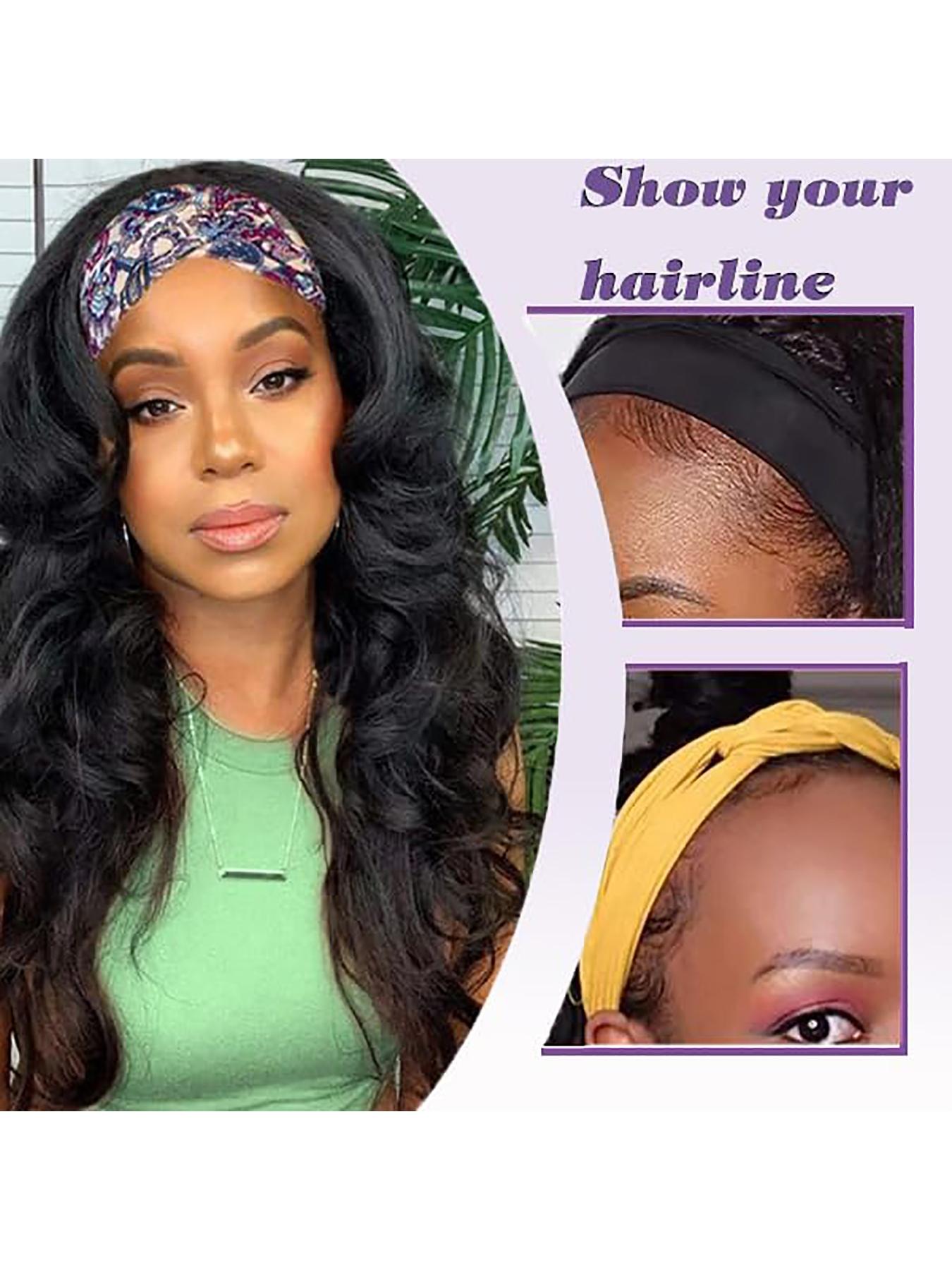 Headband Wig Human Hair Body Wave Headband Wigs for Black Women Brazilian Virgin Hair Glueless None Lace Front Half Wigs Human Hair Wear and Go Headband Wigs 180% Density