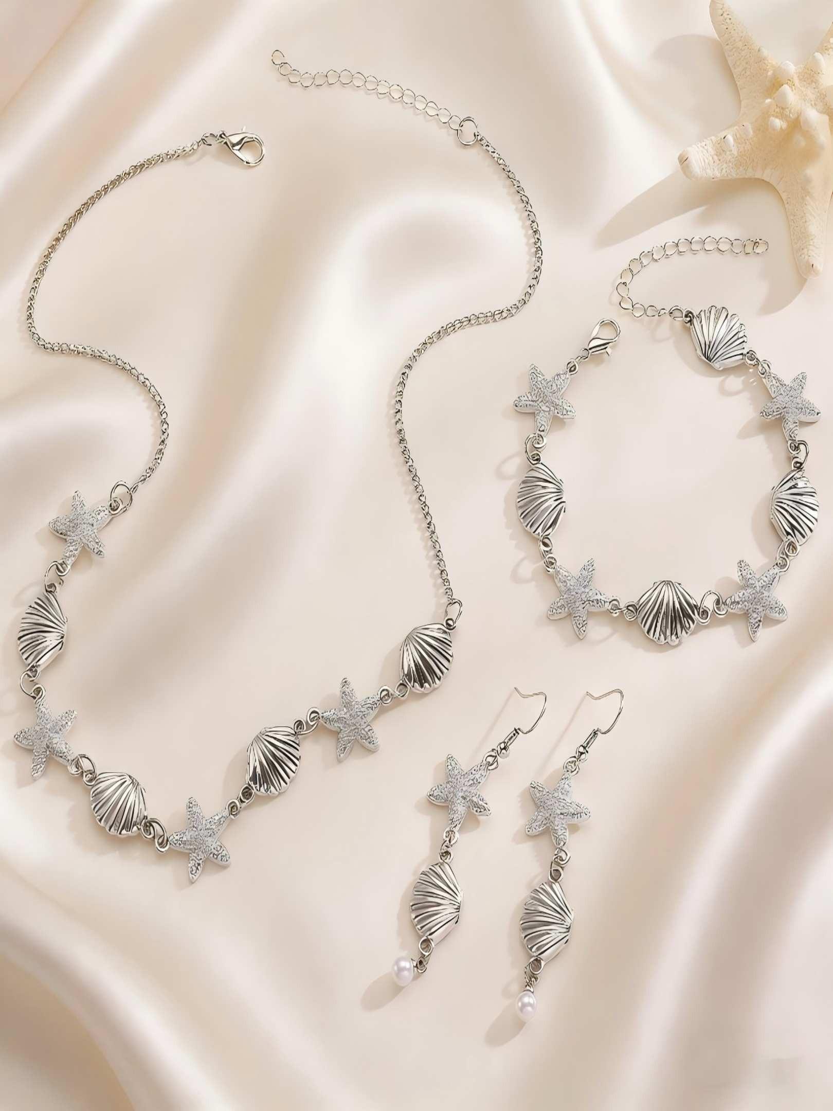Starfish Conch Jewelry Set, Fashionable Women's Bohemian Party Accessories, Adjustable Vacation Decorations
