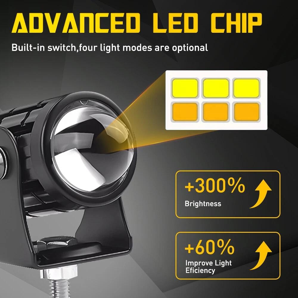 2pcs Motorcycle Headlight Motor Parts Accessories Universal LED Headlamp Projector Lens Dual Spotlight Additional Headlights Led Front Lights